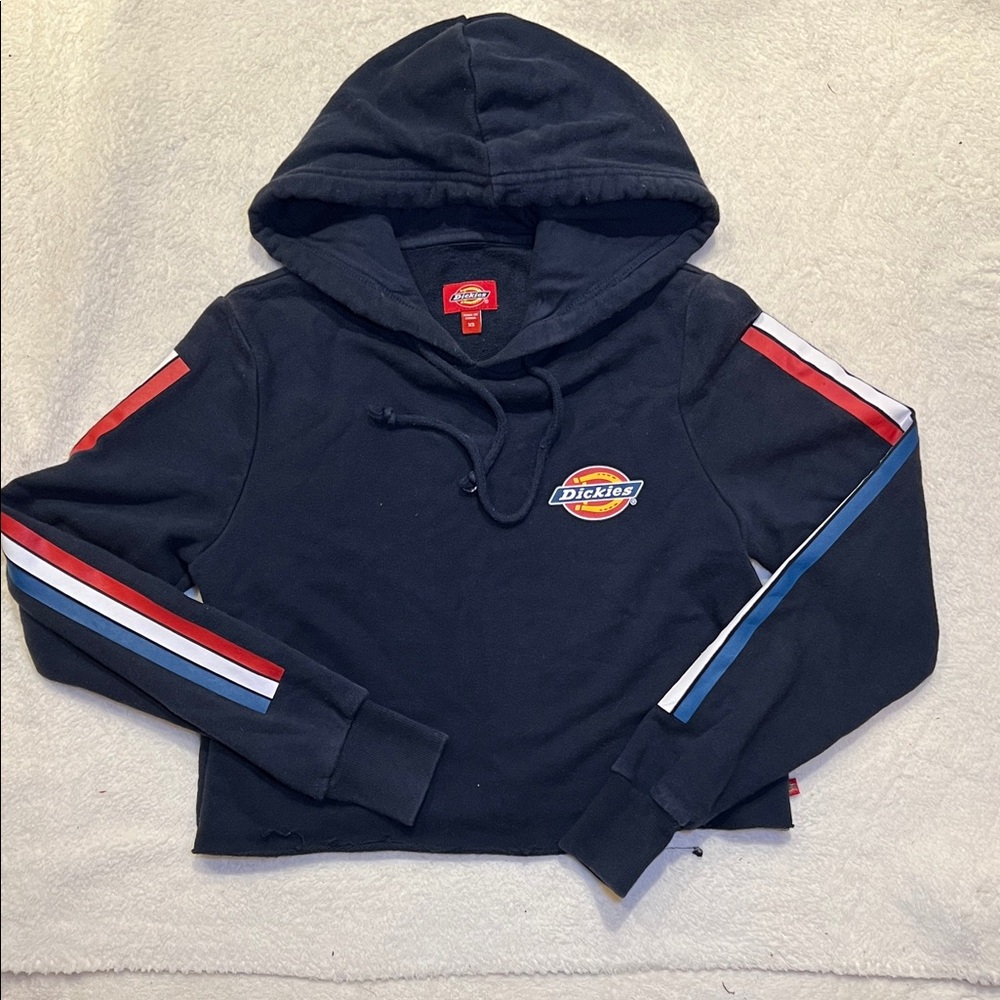 Dickies Vintage Dark Blue Hoodie with Tricolor Stripes Rare